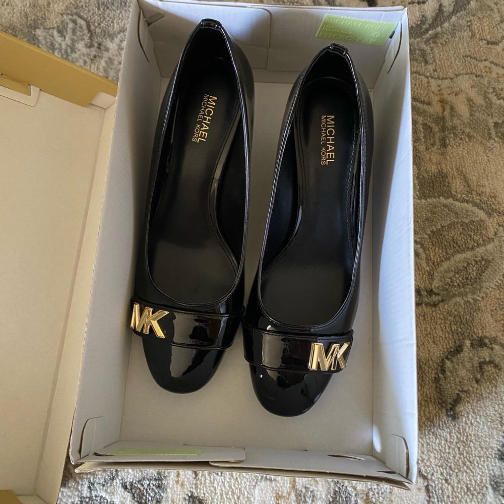 Michael Kors Black Patent Heels with Gold Accents